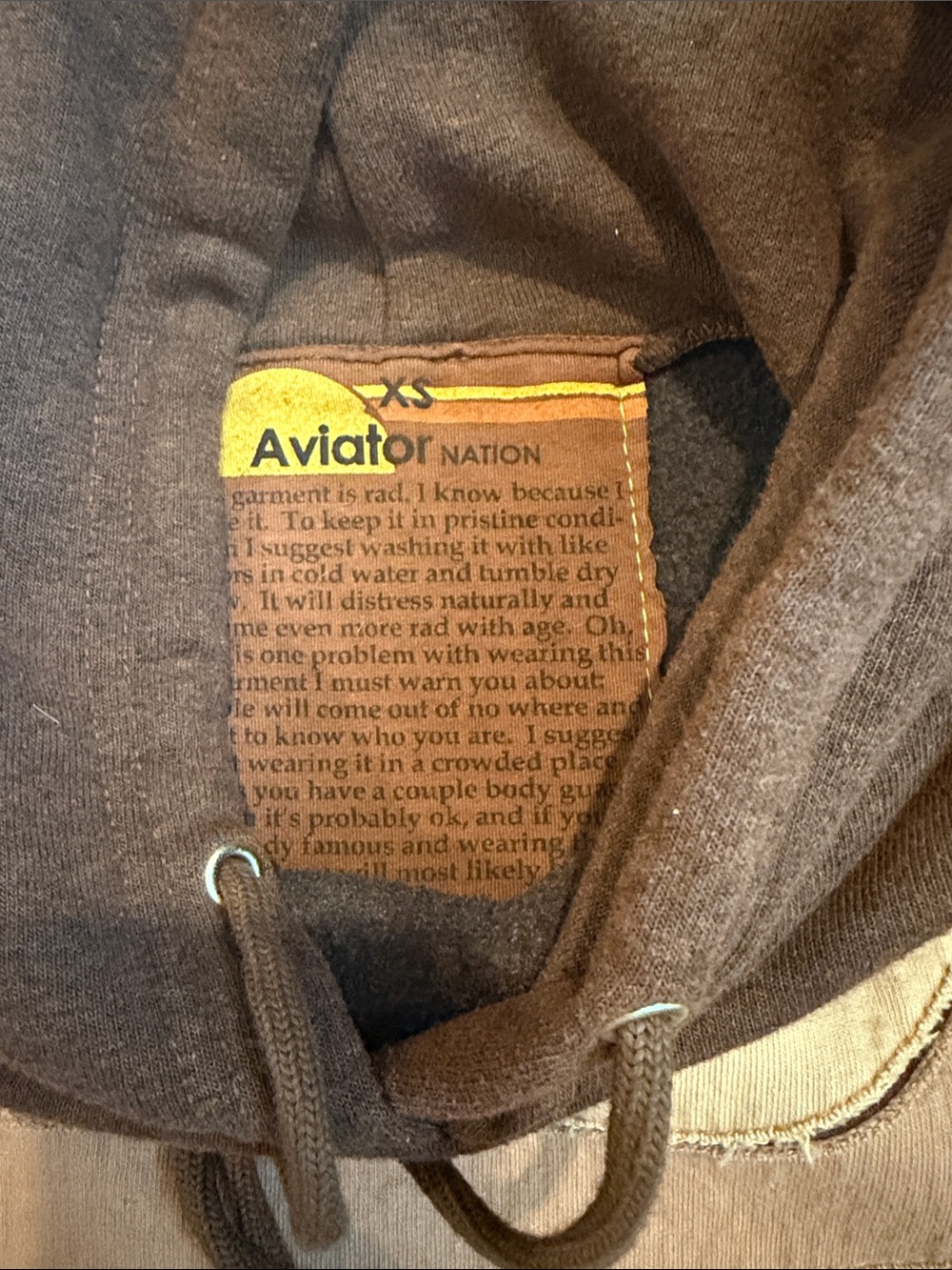Aviator Nation Brown Hoodie with stripes XS AND Brown wide leg sweatpants Small - Picture 4 of 9